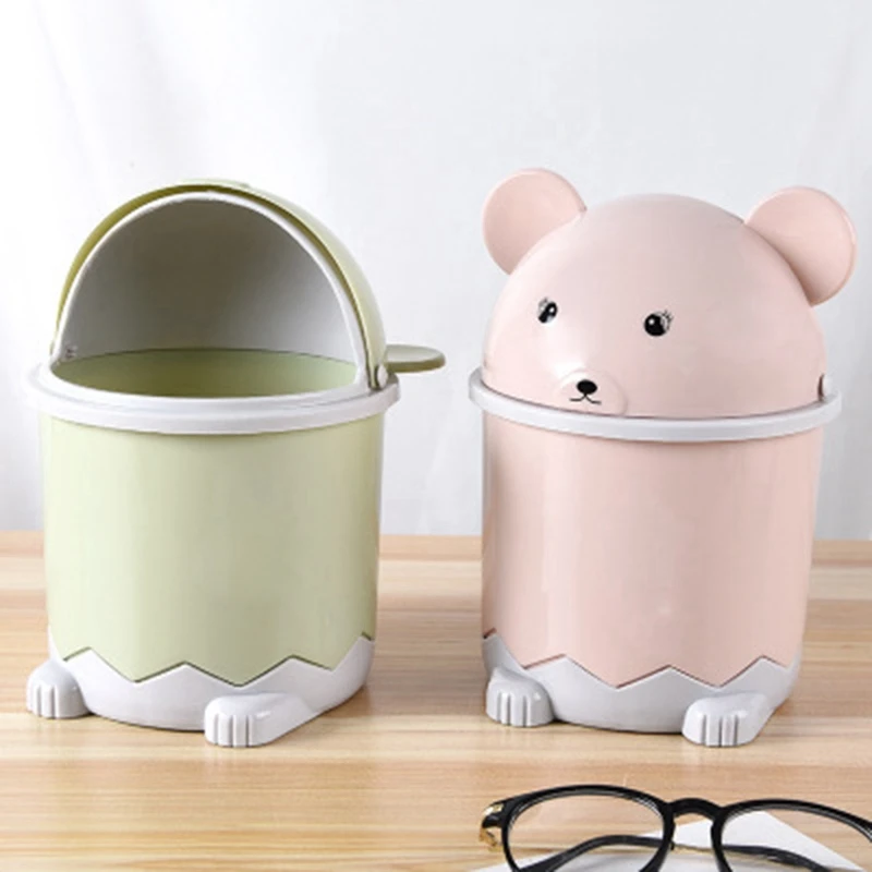 Creative Cute Desktop Trash Desktop With Lid Small Paper Basket Mini Flip Plastic Trash Can