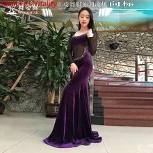 Женщины танец живота одежда девушки профессиональный танцевальный костюм старшие камни с длинными рукавами платье латинский танец одежда платье M, L для гриль