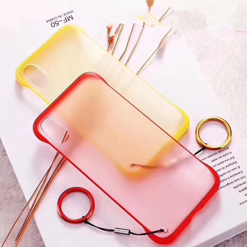 

Frameless Transparent Matte Hard PC Phone Case For iPhone X 7 6 6S 8 Plus XS Max XR With Metal Finger Ring