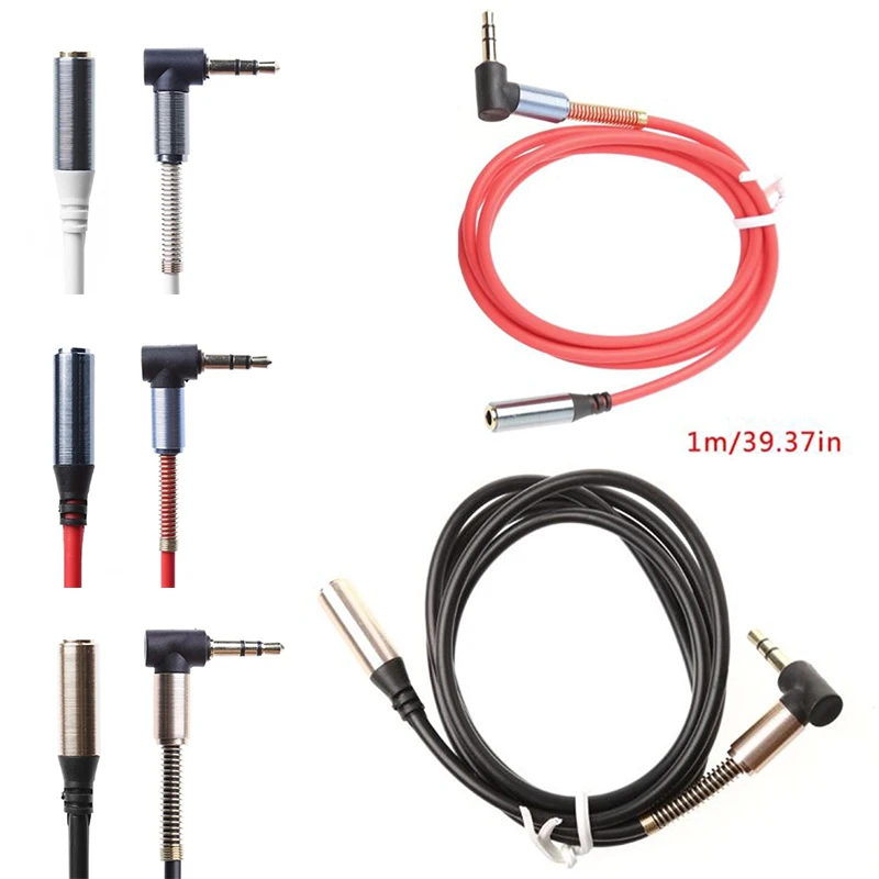Mayitr 1pc 1M 3.5MM Jack Audio Aux Cable 3Colors 90 Right Angle Male To Female Audio Extension Cable Cord for MP3 MP4 Speakers