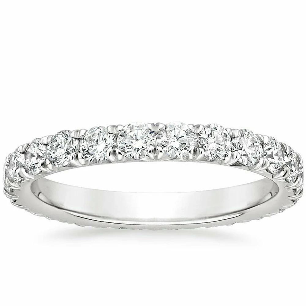 AEW 14k White Gold 1.8mm DEF Color CVD HPHT Lab Grown Diamond Eternity Wedding Band  for Women Ladies Ring 2