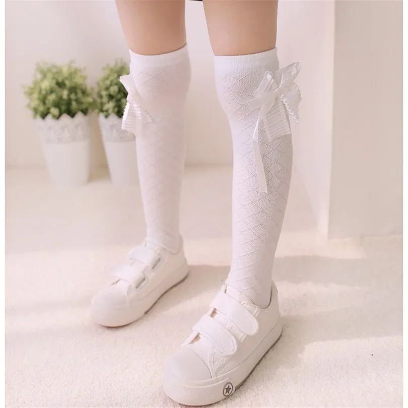 Детские носки для девочек милые Гольфы принцессы с бантиком осенние гольфы из чистого хлопка для больших девочек детская одежда - Цвет: white