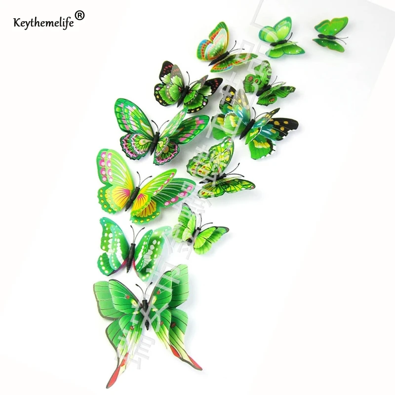 Keythemelife 12 шт./лот настенные наклейки с бабочками двухслойные 3d бабочки цветные для