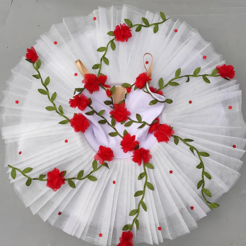 

professional ballet tutu kids child girls White flowers ballet dress for girls kids child ballerina dress kids dance costume