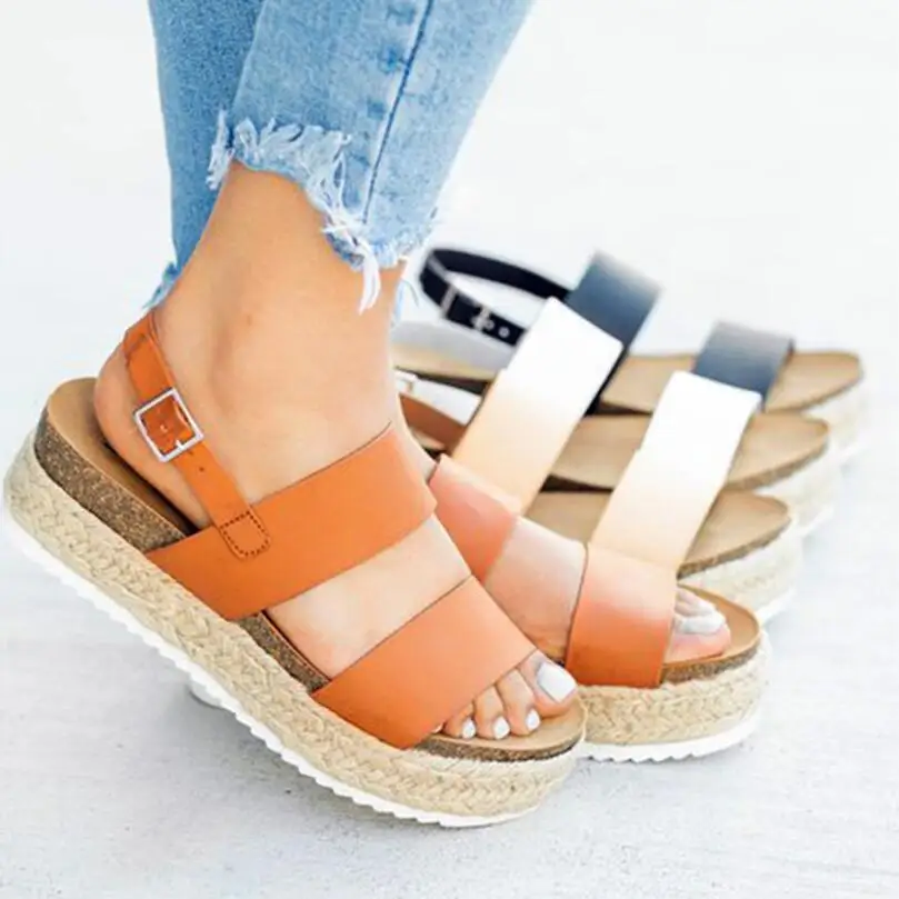 

Women Sandals 2019 New Platform Sandals With Wedges Shoes For Women Summer Chaussures Femme Leather Chunky Heels Sandalias Mujer