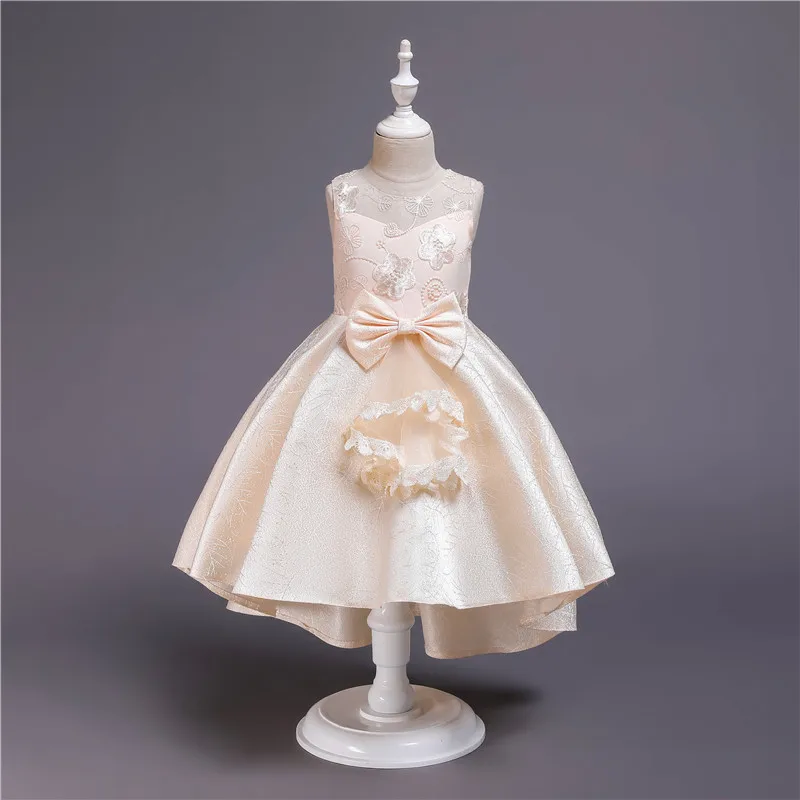 

Lace Bowknot Formal Evening Wedding Gown Tutu Princess Dress Flower Girls Children Clothing Kids Party For Girl Clothes