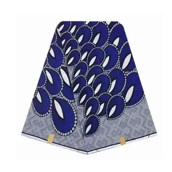 

Lasted nigerian hot material 100% cotton blue water design wax fabric african real soft wax prints fabric factory price