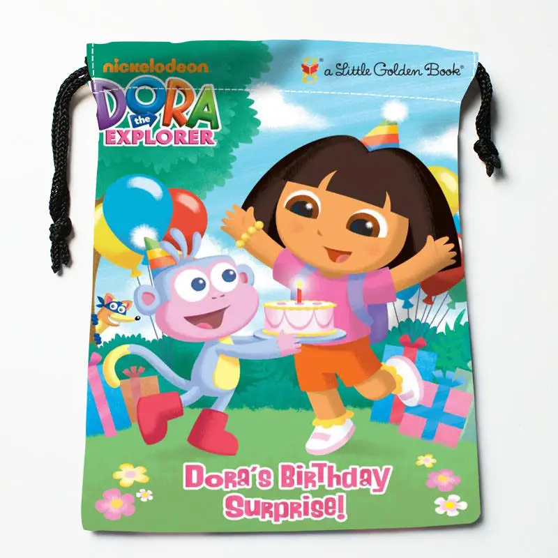 High quality Custom Dora Diego printing storage bag drawstring bag gift Satin bags 27x35cm Compression Type