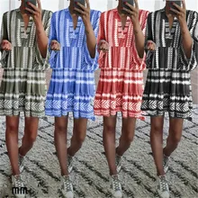 Женское летнее платье в стиле бохо, повседневное Короткое мини-платье с v-образным вырезом и цветочным принтом, Сексуальные вечерние платья для пляжного отдыха, Сарафан Vestidos