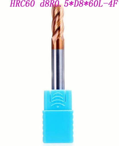 

Free shipping- 3pcs 8mm hrc60 d8R0.5*D8*60L Carbide 4 Flutes Corner Radius End mill CNC Spiral Router bits Milling Tools