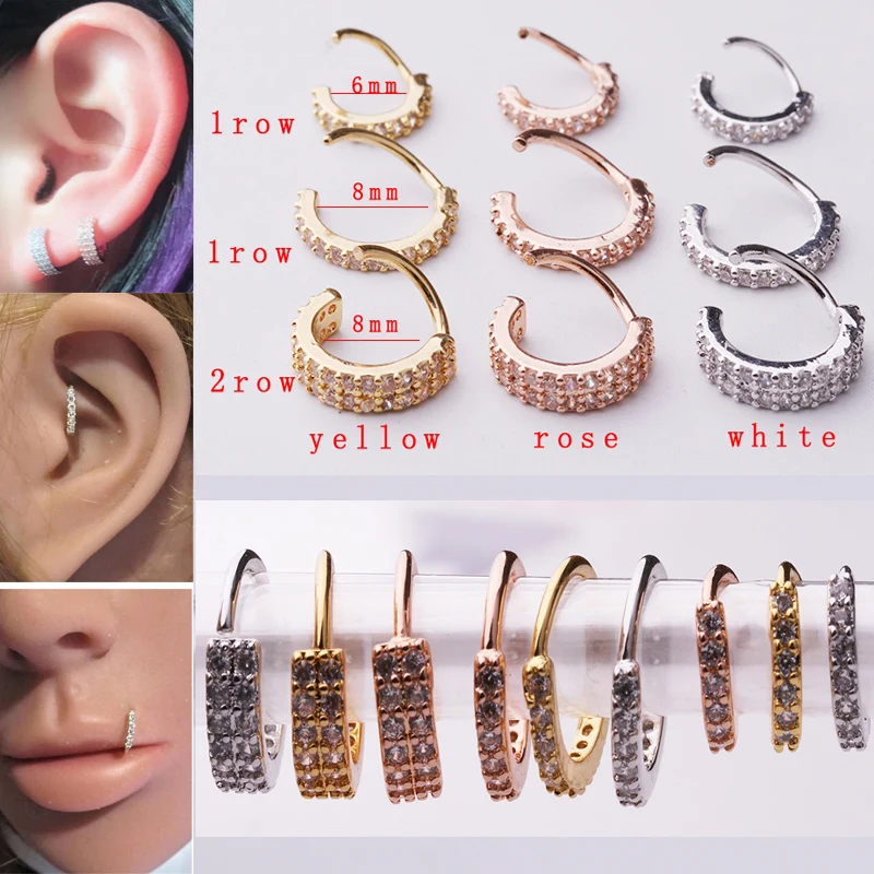 

Sellsets 2018 New arrival 1piece single & double layers rose & yellow gold color cz daith earrings ear piercing septum ring