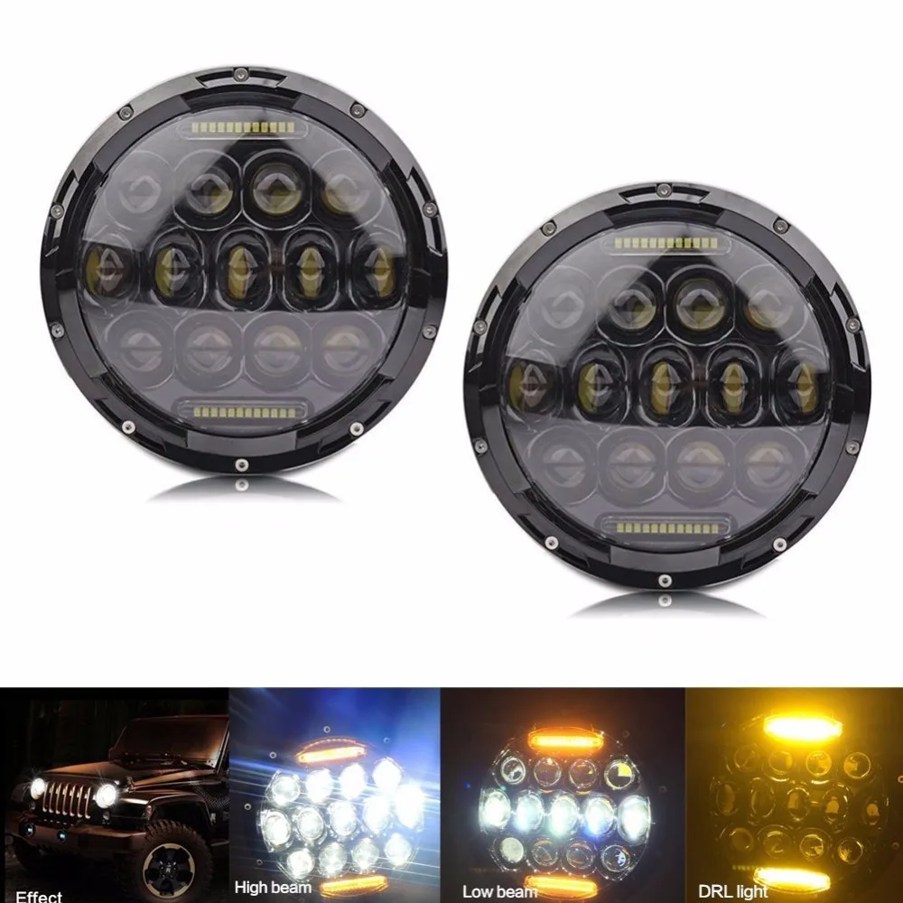  7 Inch LED 75W Headlights & LED Fog Lights White Yellow Red Blue Green Pink DRL Combo Kit For Jeep  - 32830867020