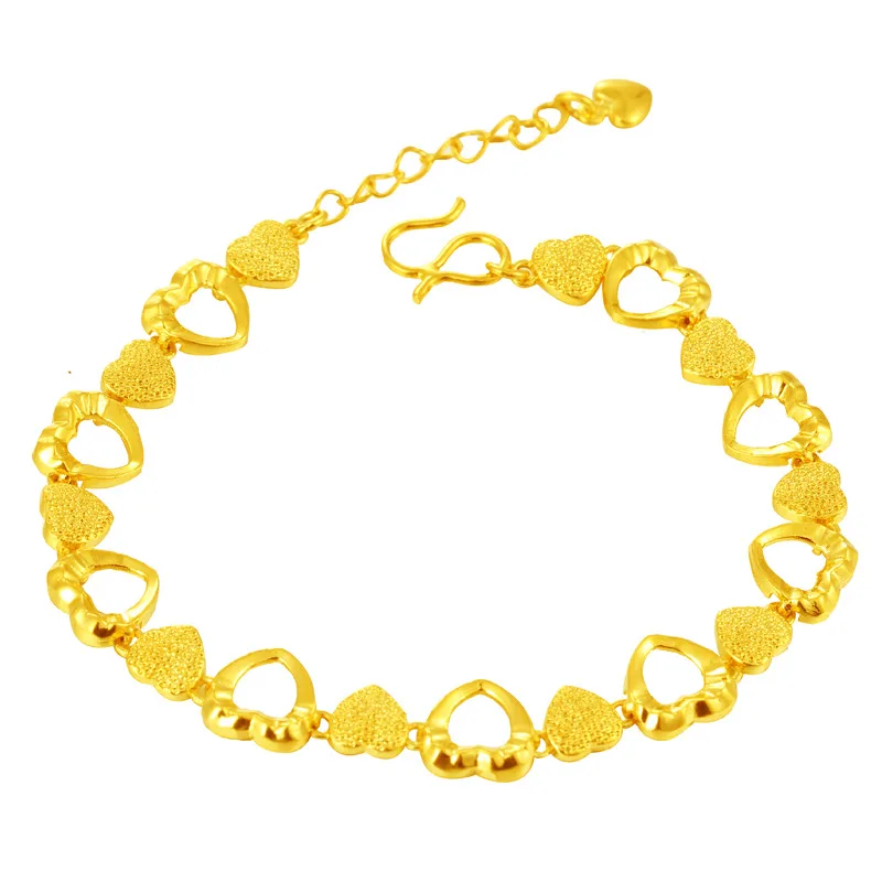 

Dubai 24K Gold Jewelry Heart Bracelet on Wedding Birthday Gift Charms for Women Jewellery