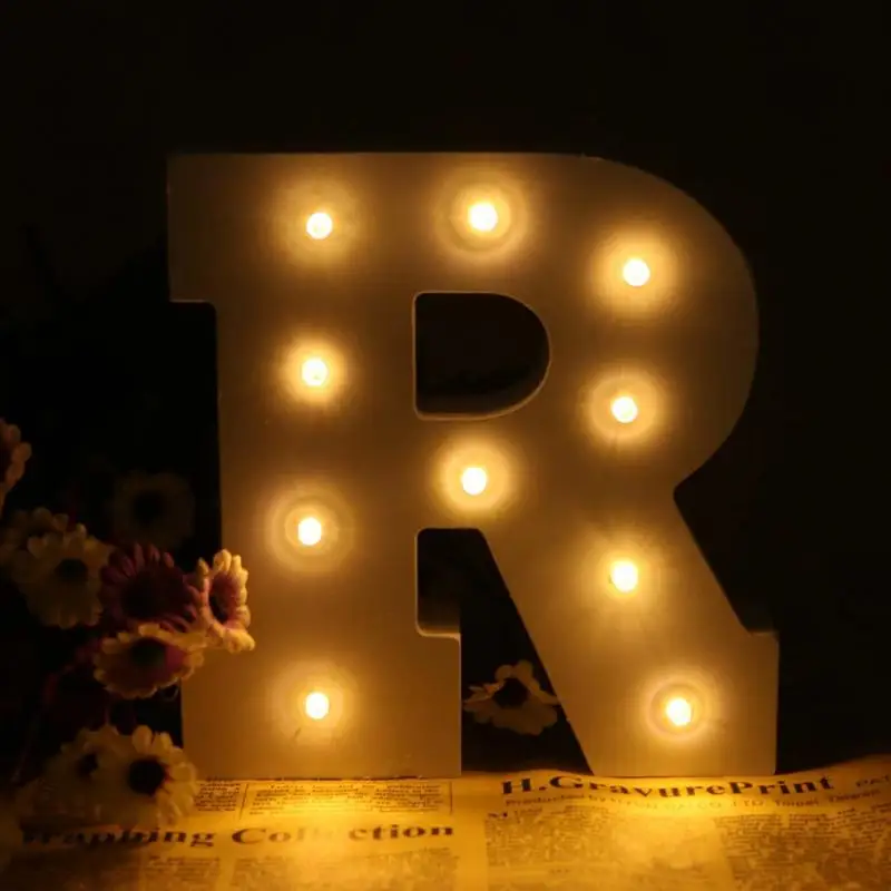 6'' White Wooden Letter R LED Marquee Sign Alphabet Light DIY Wall Decoration Light Up Night