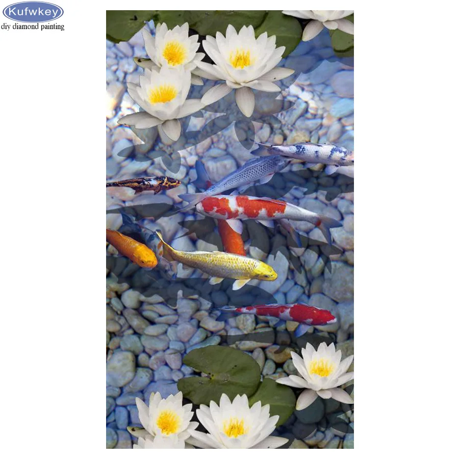 Большой DIY Алмазная картина &quotkoi и Lotus&quot полная дрель квадратная круглая вышивка