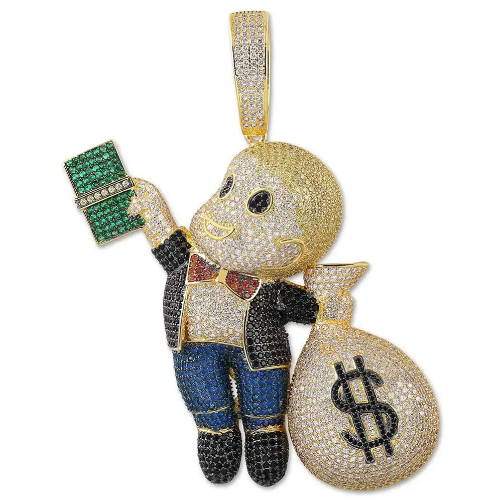  TOPGRILLZ Dollar Gangster enfant pendentif collier hommes glacé CZ chaîne Hip Hop/Punk or argent ch