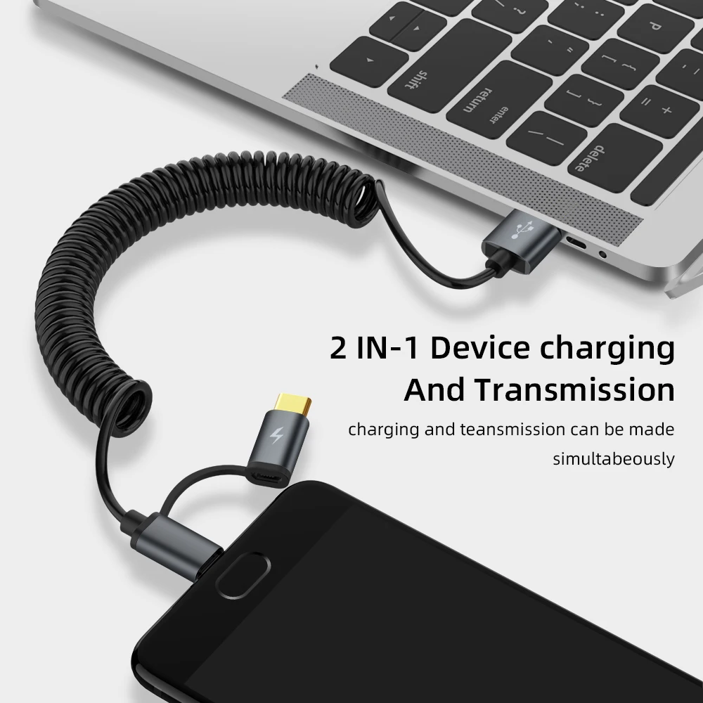 2 in 1 Spring Charging Cable USB C Micro USB Cord Retractable USB-C Cabo For Samsung Galaxy S9 Fast Charger Wire For Xiaomi Mi9 2 in 1 Spring Charging Cable USB C Micro USB Cord Retractable USB-C Cabo For Samsung Galaxy S9 Fast Charger Wire For Xiaomi Mi9