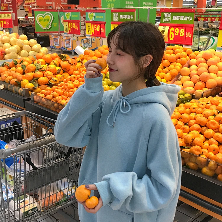 Kopen 9 kleuren 2018 herfst en winter losse effen kleur lange mouw trui dikke sweatshirts womens hoodies womens (F3606)