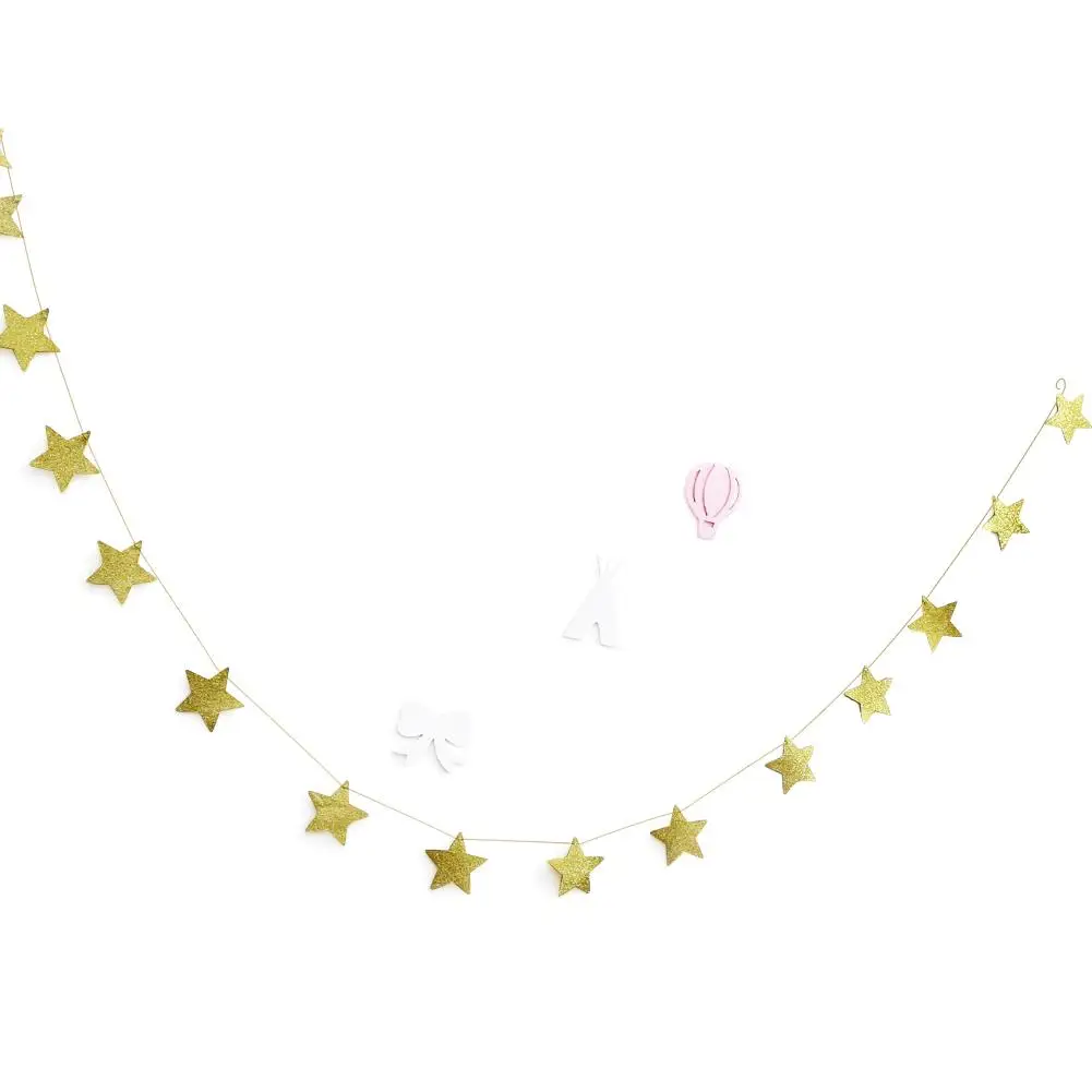 Модные настенные Висячие бумажные гирлянды в виде звезд длиной 2 м, цепочка для дня рождения, детская погремушка, баннер ручной работы, декор для детской комнаты, домашний декор - Цвет: Gold