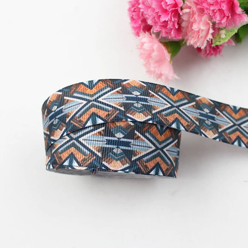 

16mm/22mm/25mm/38mm/75mm Creative geometry print grosgrain ribbon 10/25/50yards DIY gift wrap sewing wedding decor ribbon