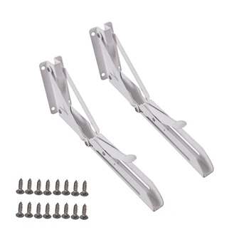 

10-Inch Metal Triangle Table Bench Folding Shelf Brackets , 2 Pcs Folding Shelf Hinge Wall Mounted with Mounting Screws
