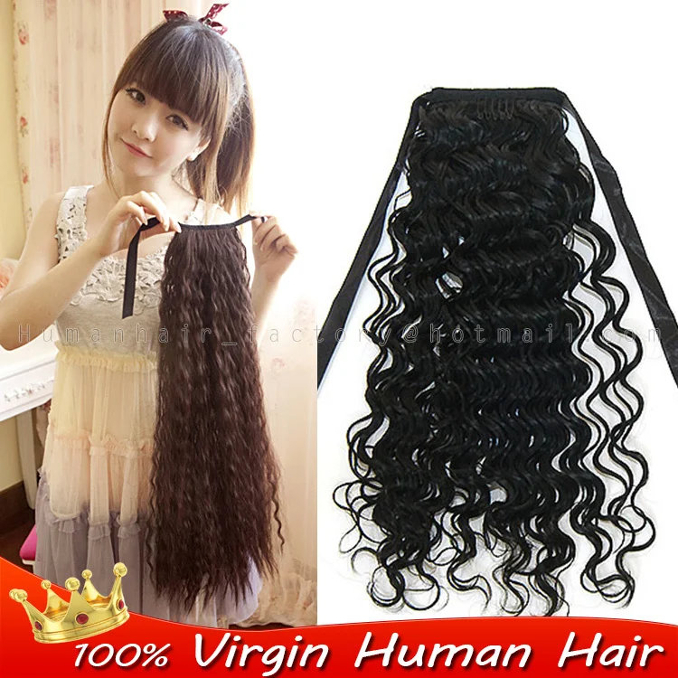 

Women afro kinky curly ponytail Brazilian remy clip in ponytail Human real Hair Drawstring ponytails extensions black hairpieces