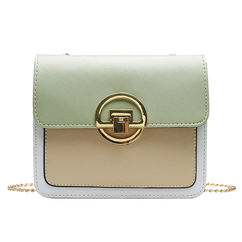 

PU Small Fresh Korean Version of The Wild Hit Color Chain Small Square Bag Shoulder Messenger Bag 2019 Summer New Women's Bag