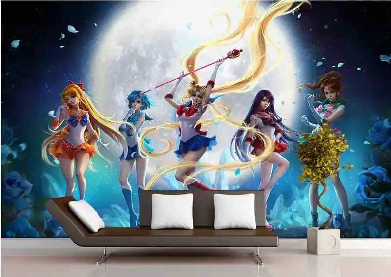 3d ルーム壁紙カスタム壁画セーラームーン子供のベッドルームの背景 3d 壁の壁画壁紙リビングルームのホームインテリア Sticker Robot Stickers Dsiwallpaper Pack Aliexpress