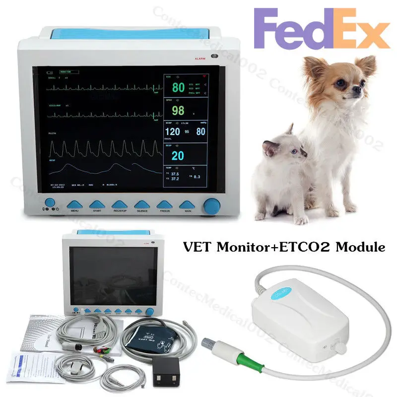 CONTEC абсолютно ветеринарный портативный монитор пациента CMS8000VET, ETCO2 модуль, 7 PARA, ЭКГ NIBP SPO2 PR RESP TEMP