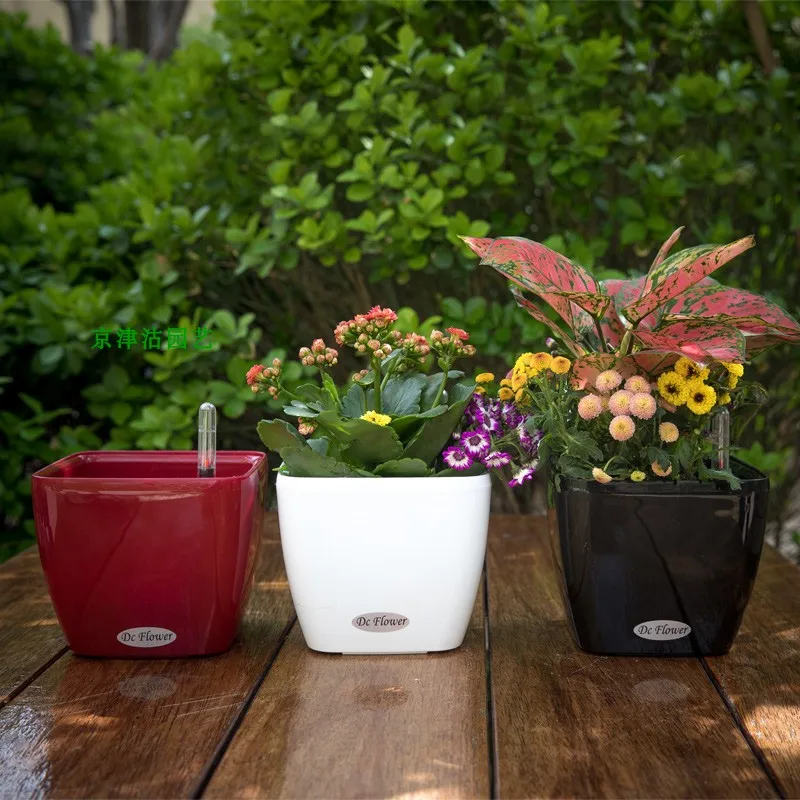 Koop Vierkante Europese stijl Eenvoudige Hars Wit Persoonlijkheid Creatieve Multi vlees Luie Man Self zuigen Plastic Grote Bloempot