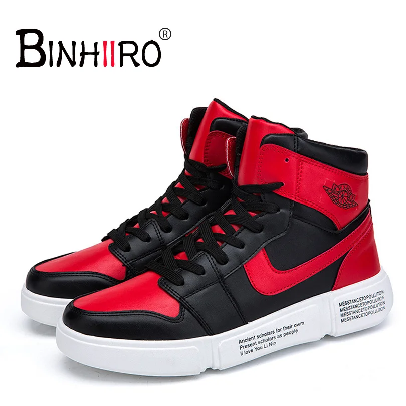 

BINHIIRO luxury brand men's shoes PU stitching high-top lacing casual shoes rubber non-slip fashion men's high-top sneakers 2018