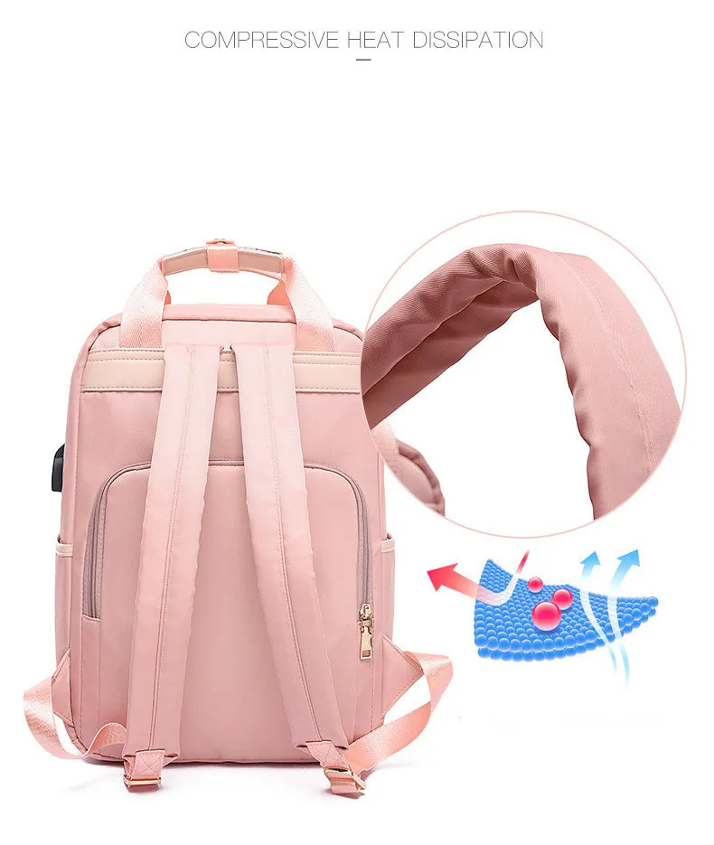 USB зарядка компьютерный рюкзак 14 дюймов женский водонепроницаемый рюкзак школьные сумки для девочек-подростков розовые рюкзаки для Dell сумка для ноутбука