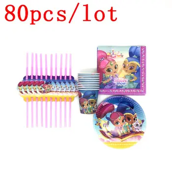 

Hot Shimmer Shine 80Pcs Paper 20Cup 20Plate 20Plastic Straw Family Party Kid Favors Birthday Wedding 20Napkin Decoration Supply