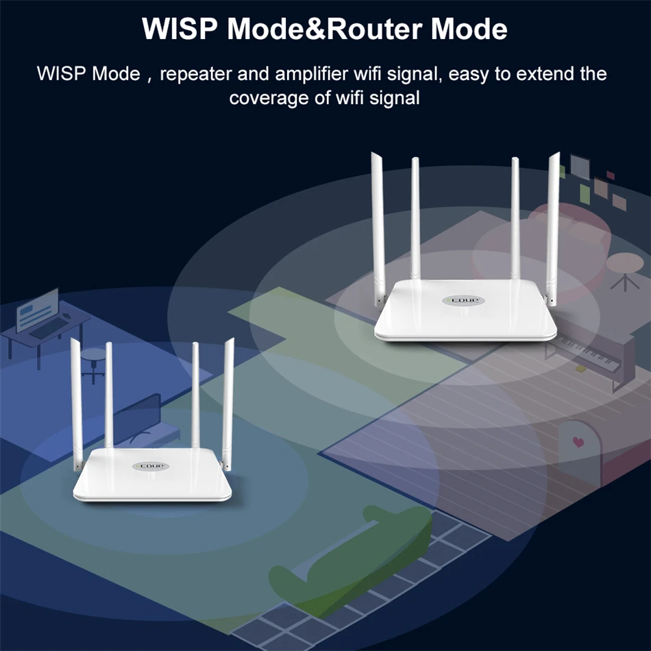 EDUP высокомощный беспроводной Wifi роутер 1200 м 11AC двухдиапазонный дальний