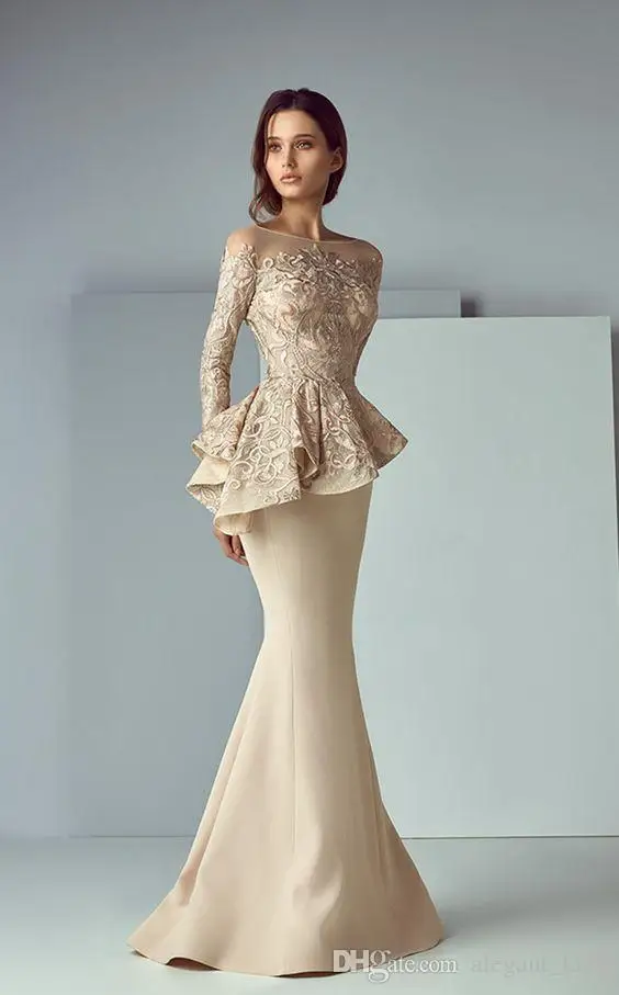 champagne-lace-stain-peplum-long-evening