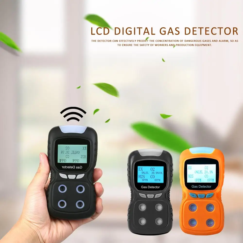 

4 in 1 Gas Analyzer EX/O2/H2S/CO Combustible EX Carbon Monoxide Oxygen Gas Detector Flammable Monitor Yellow