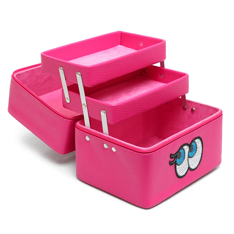 Korean Women Cosmetic Bag Professional Large Capacity Makeup Box Lovely Eyes With Compartment Portable Waterproof Cosmetics