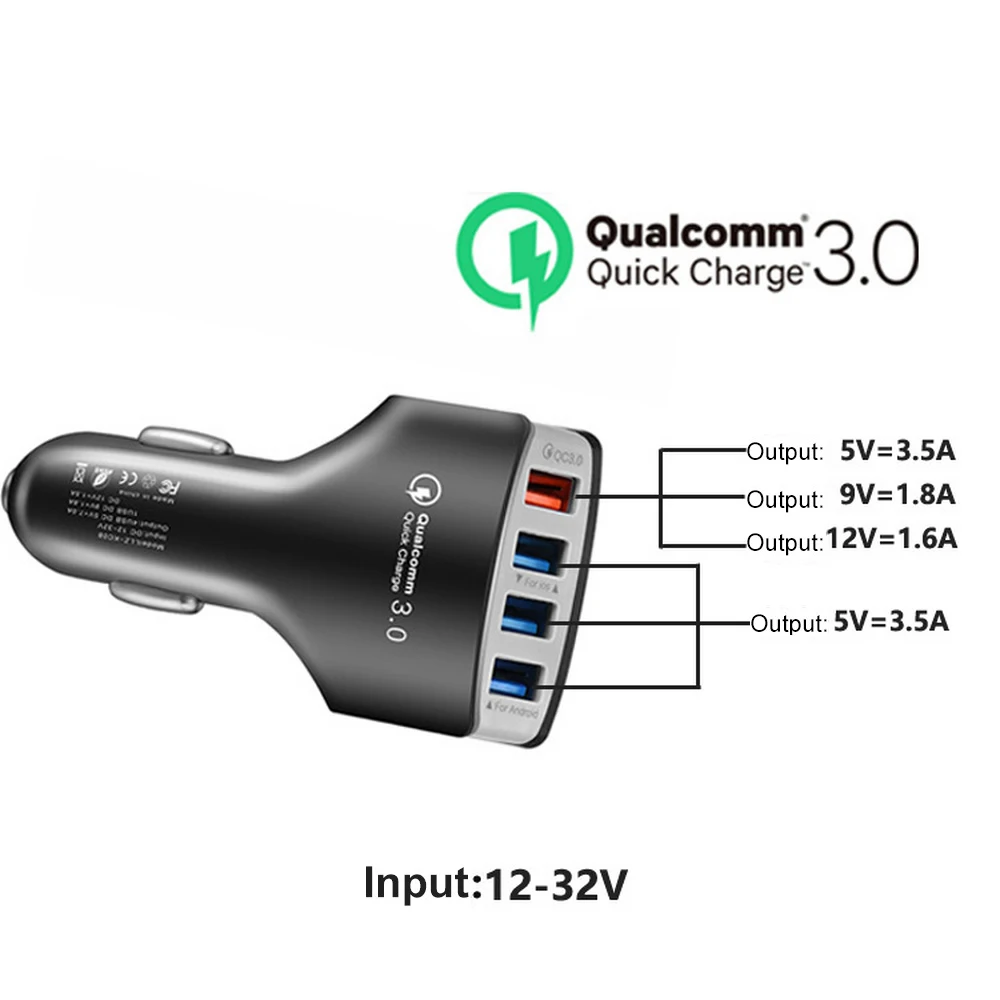 Универсальный автомобильный Зарядное устройство 4 Порты и разъёмы USB автомобильного прикуривателя QC 3,0 Зарядное устройство адаптер со светодиодным индикатором мобильного телефона Авто Быстрый Зарядное устройство