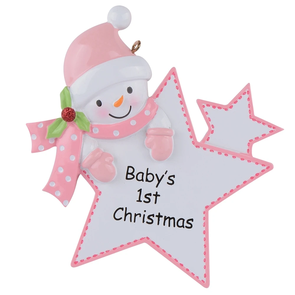 

Natal Baby First Personalized Gifts Pink Girl Star Glossy Polyresin Personalized Christmas Tree Ornaments