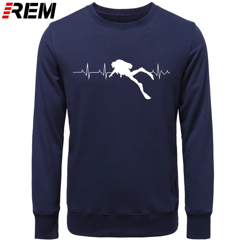  REM Scuba Dive Heart Beat Best Gift for Diver Long Sleeves Soft Mens Pure Cotton Hoodies Sweatshirt