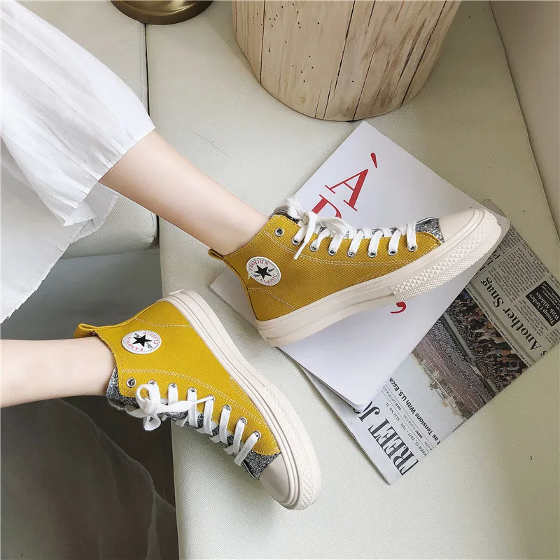

2019 designer sequin shoes Women sneakers high quality mixed colors high top Vulcanized female low heels shoes espadrilles