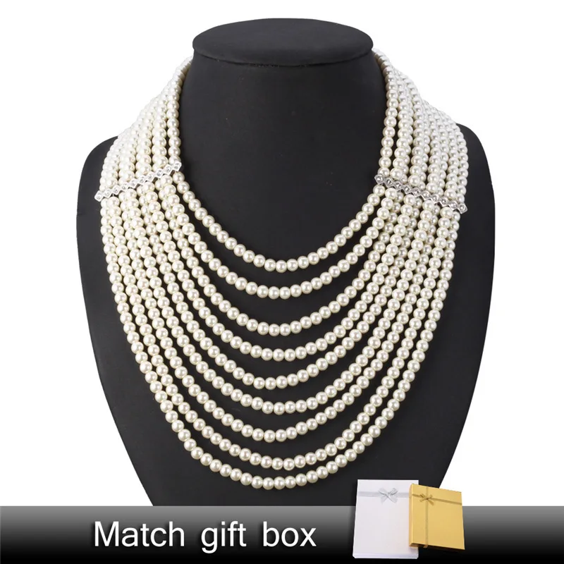 Multi-layer Simulated Pearl Choker Necklace Fashion Jewelry Wedding For Women Statement Collar Necklace Gift Box N205