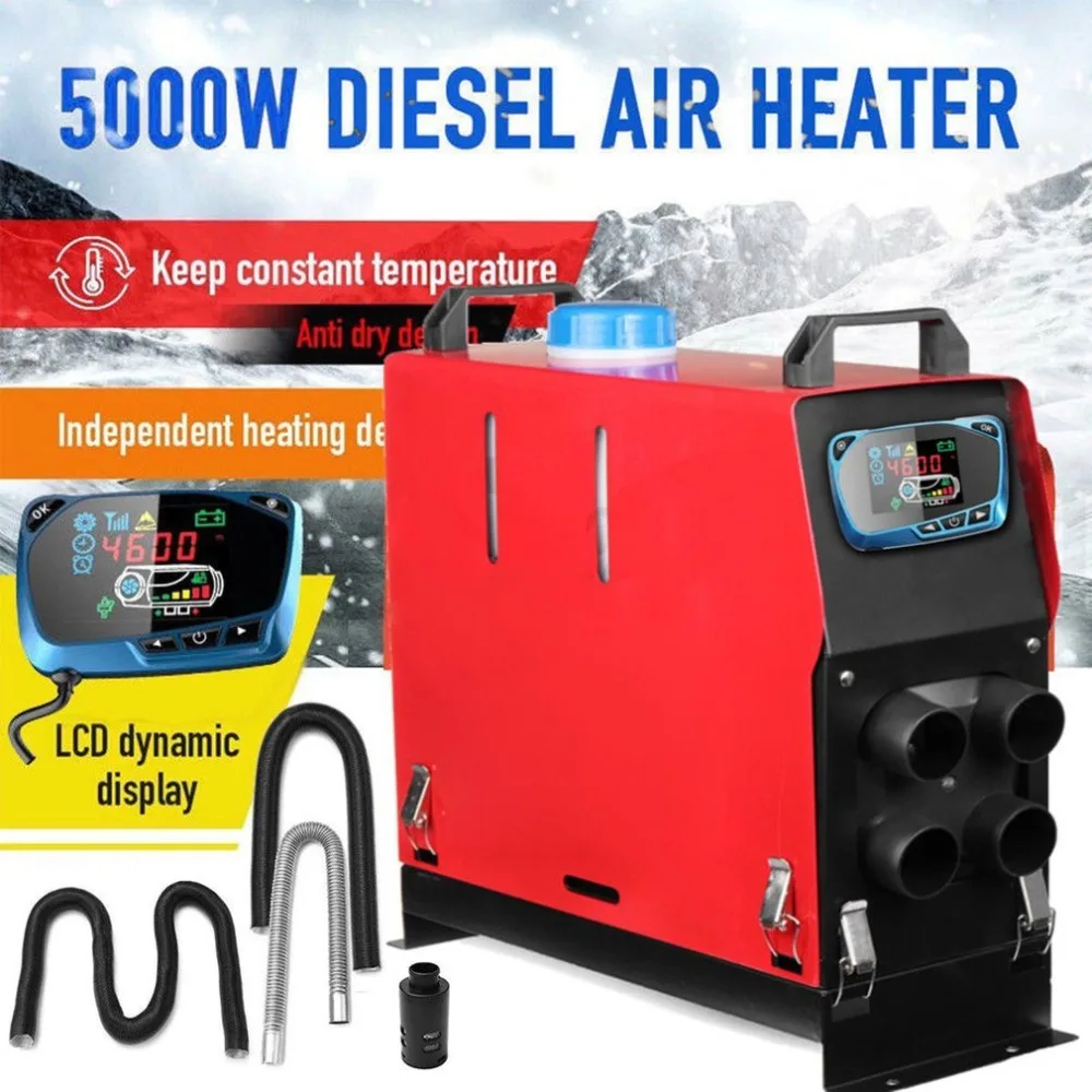 

12v 5000w Air Diesel Heater 4 Holes Monitor Planar For Trucks Boats Bus Blue LCD Switch Low Emissions Low Fuel Consumption