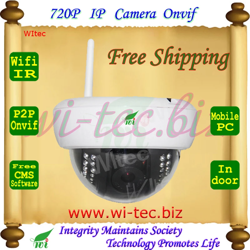  WIFI 720P IR Dome SD Card Vandal proof Plastice Indoor CCTV Cam Onvif IP Camera Alarm Motion detect P2P Mobile view security 