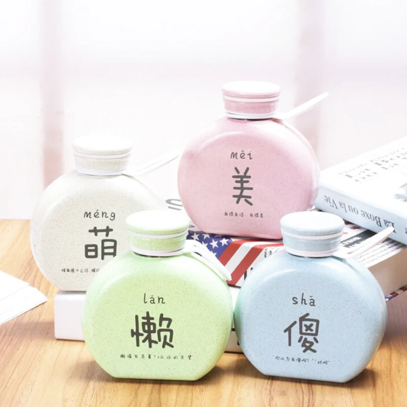 

300ml Flat Paper Cartoon Water Bottle Kettle Students Coffee Glass Creative Portable Plastic Gifts Lovely Cartoon