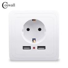 Coswall Новое поступление настенная розетка 16A ЕС стандартная розетка с 2400mA двойной usb-порт для зарядки для мобильных устройств