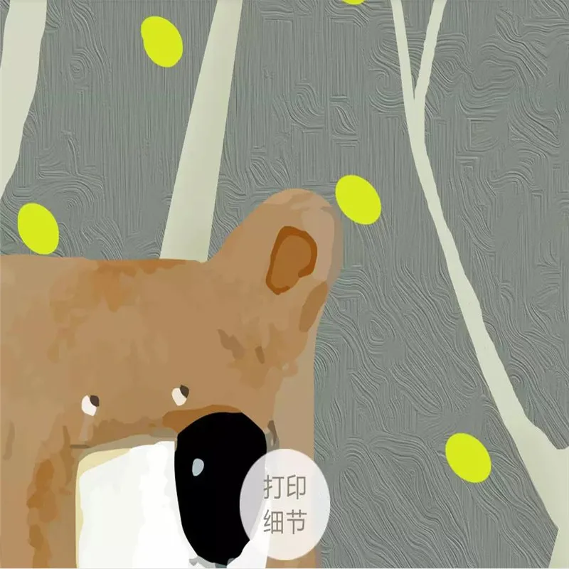 Customized 3d wallpaper Nordic hand-painted woods small animals children background wall high-grade waterproof material Customized 3d wallpaper Nordic hand-painted woods small animals children background wall high-grade waterproof material