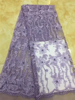 

Nigerian Tulle Lace Fabaric Latest 2019 High Quality African Sequins beads Lace Fabric For Wedding Dress Yellow Pink Purple