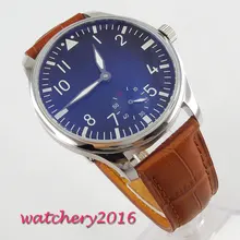 Newest Hot 44mm parnis black dial Luminous Hands Leather Strap 17 jewels Movement 6497 Hand Winding Mechanical Mens Watch