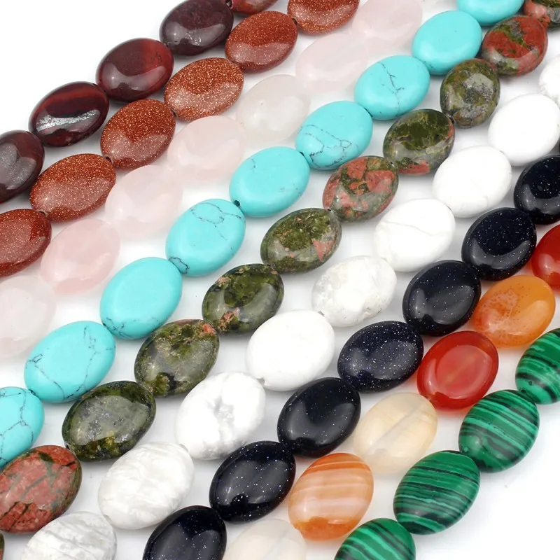 

Malachite Agate Sandstone Rose Quartz Turquoise 10x14 mm Oval Pebble Stone Beads For Jewelry Making DIY Bracelet Necklace 7.5''